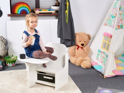 Set Masuta Cu Scaun Incorporat pentru Copii, 3 In 1 din Lemn Mdf, Varsta 3-6 ani Alb si Gri - Bebeboo - Totul pentru copii. Jucării, Hăinuțe, Perne, Mobilier, Textile