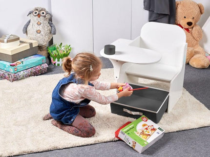 Set Masuta Cu Scaun Incorporat pentru Copii, 3 In 1 din Lemn Mdf, Varsta 3-6 ani Alb si Gri - Bebeboo - Totul pentru copii. Jucării, Hăinuțe, Perne, Mobilier, Textile