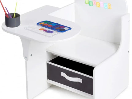 Set Masuta Cu Scaun Incorporat pentru Copii, 3 In 1 din Lemn Mdf, Varsta 3-6 ani Alb si Gri - Bebeboo - Totul pentru copii. Jucării, Hăinuțe, Perne, Mobilier, Textile