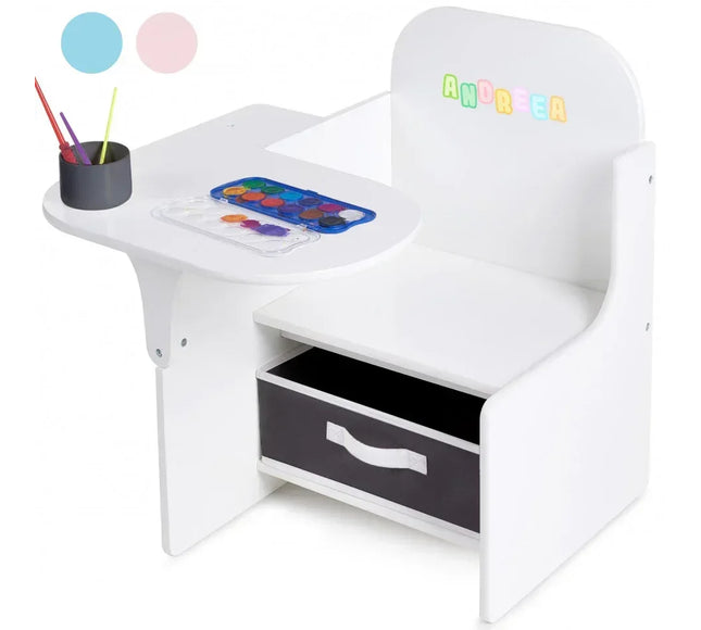 Set Masuta Cu Scaun Incorporat pentru Copii, 3 In 1 din Lemn Mdf, Varsta 3-6 ani Alb si Gri - Bebeboo - Totul pentru copii. Jucării, Hăinuțe, Perne, Mobilier, Textile