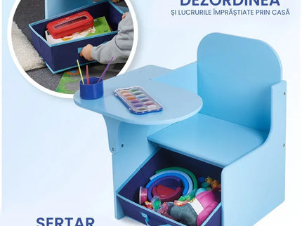 Set Masuta Cu Scaun Incorporat pentru Copii 3 In 1, Din Lemn Mdf, Varsta 3-6 ani Albastru - Bebeboo - Totul pentru copii. Jucării, Hăinuțe, Perne, Mobilier, Textile