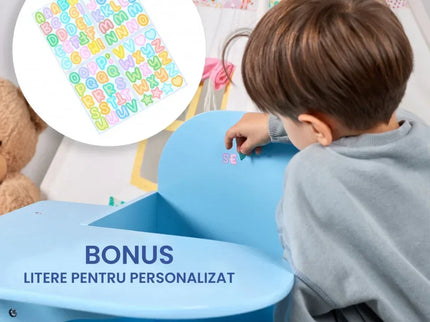 Set Masuta Cu Scaun Incorporat pentru Copii 3 In 1, Din Lemn Mdf, Varsta 3-6 ani Albastru - Bebeboo - Totul pentru copii. Jucării, Hăinuțe, Perne, Mobilier, Textile