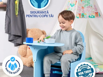 Set Masuta Cu Scaun Incorporat pentru Copii 3 In 1, Din Lemn Mdf, Varsta 3-6 ani Albastru - Bebeboo - Totul pentru copii. Jucării, Hăinuțe, Perne, Mobilier, Textile