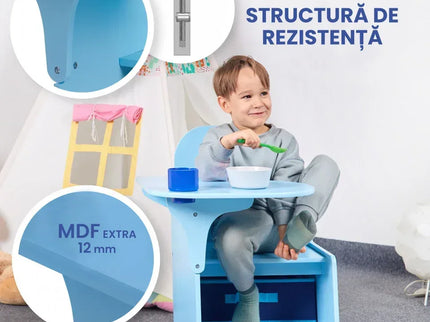 Set Masuta Cu Scaun Incorporat pentru Copii 3 In 1, Din Lemn Mdf, Varsta 3-6 ani Albastru - Bebeboo - Totul pentru copii. Jucării, Hăinuțe, Perne, Mobilier, Textile