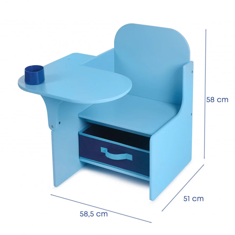 Set Masuta Cu Scaun Incorporat pentru Copii 3 In 1, Din Lemn Mdf, Varsta 3-6 ani Albastru