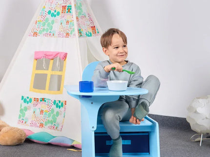 Set Masuta Cu Scaun Incorporat pentru Copii 3 In 1, Din Lemn Mdf, Varsta 3-6 ani Albastru - Bebeboo - Totul pentru copii. Jucării, Hăinuțe, Perne, Mobilier, Textile