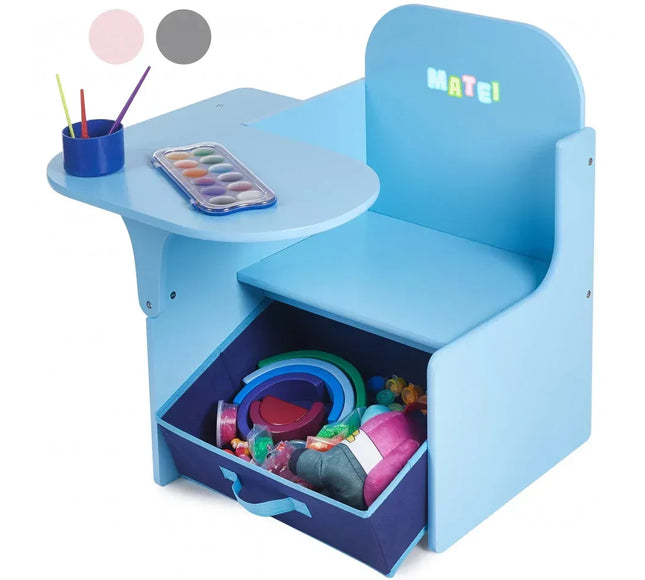 Set Masuta Cu Scaun Incorporat pentru Copii 3 In 1, Din Lemn Mdf, Varsta 3-6 ani Albastru - Bebeboo - Totul pentru copii. Jucării, Hăinuțe, Perne, Mobilier, Textile
