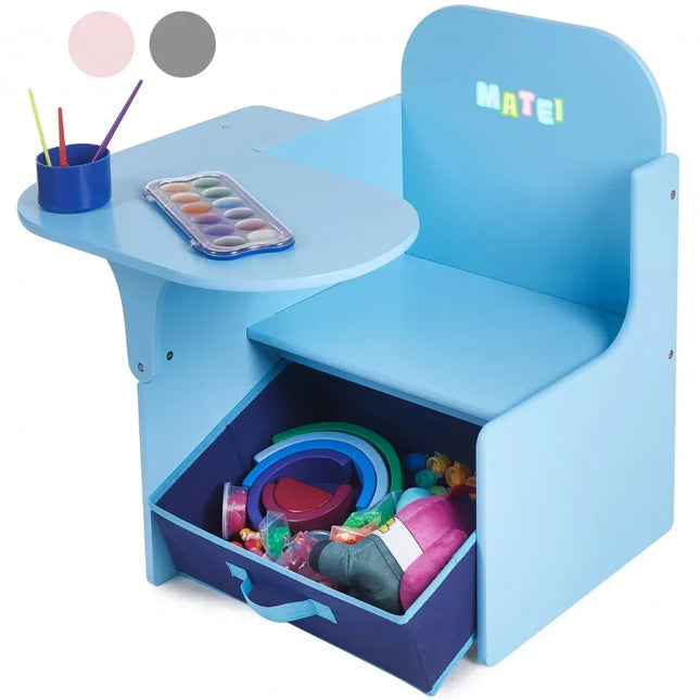 Set Masuta Cu Scaun Incorporat pentru Copii 3 In 1, Din Lemn Mdf, Varsta 3-6 ani Albastru - Bebeboo - Totul pentru copii. Jucării, Hăinuțe, Perne, Mobilier, Textile