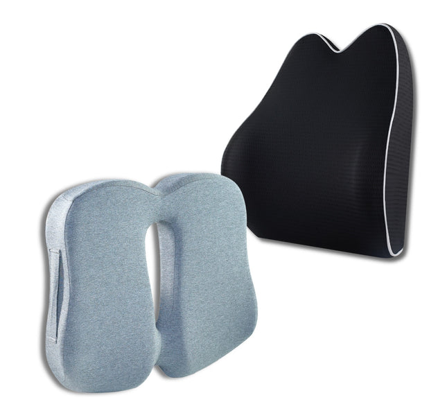 Set Perna de Sezut Coccis suport si Perna Lombara Confort, Suporto Confort Complet, Pentru scaun Slim de birou sau masina, Negru / Gri