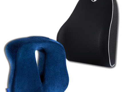 Set Perna de Sezut Coccis suport si Perna Lombara Confort, Suporto Confort Complet, Pentru scaun de birou sau masina, Negru / Albastru