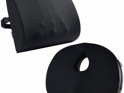 Set perna sezut compact si perna lombara, Suporto®️ culoare negru