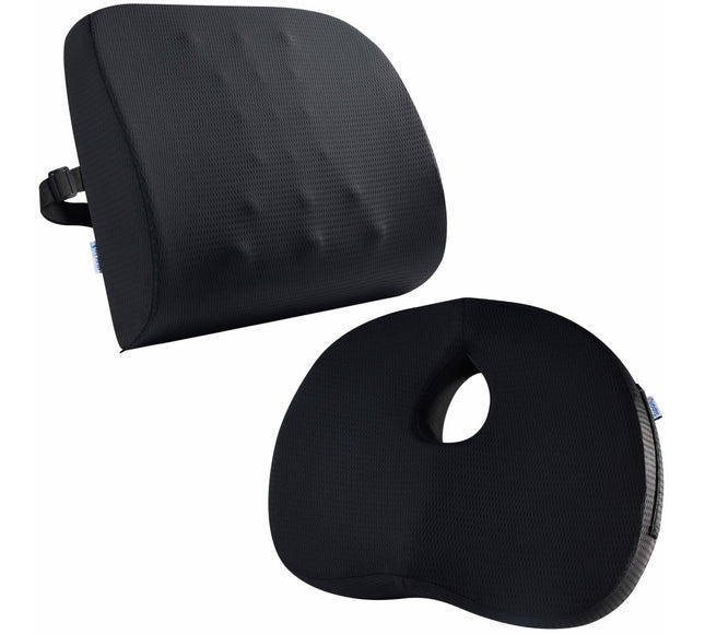 Set perna sezut compact si perna lombara, Suporto®️ culoare negru