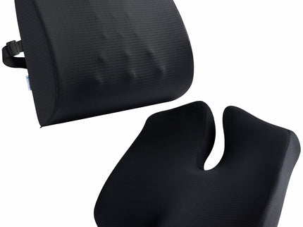 Set perna sezut confort si perna lombara compact, Pentru Birou sau Autovehicule Mari, Suporto®️culoare negru