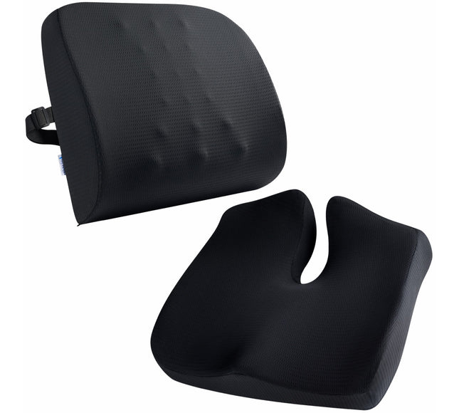 Set perna sezut confort si perna lombara compact, Pentru Birou sau Autovehicule Mari, Suporto®️culoare negru