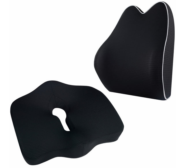 Set perna sezut semi-colac si perna lombara confort, Suporto®️culoare negru