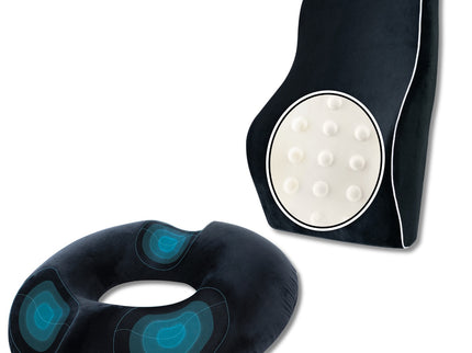 Set Perne Ortopedice | Perna lombara Completa si Perna sezut Suporto Donut din spuma cu memorie| Culoare Negru