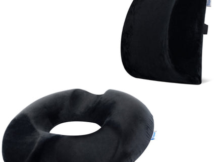 Set Perne Ortopedice | Perna lombara Suporto si Perna sezut Suporto®️ Donut din spuma cu memorie| Culoare Negru