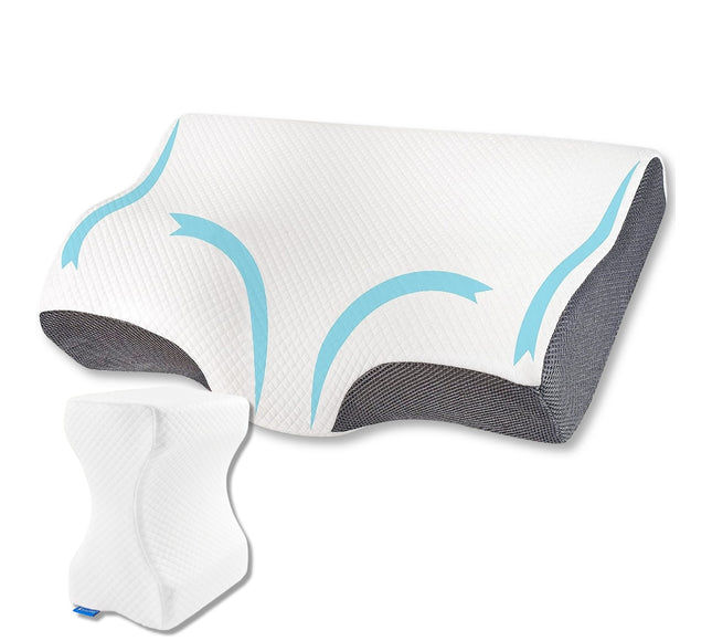 Set perne pentru dormit Suporto®️ Aura, perna ortopedica cu suport cervical si perna pentru genunchi