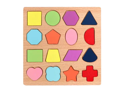Puzzle Incastru 3D din Lemn cu 16 Forme Geometrice - Bebeboo - Totul pentru copii. Jucării, Hăinuțe, Perne, Mobilier, Textile