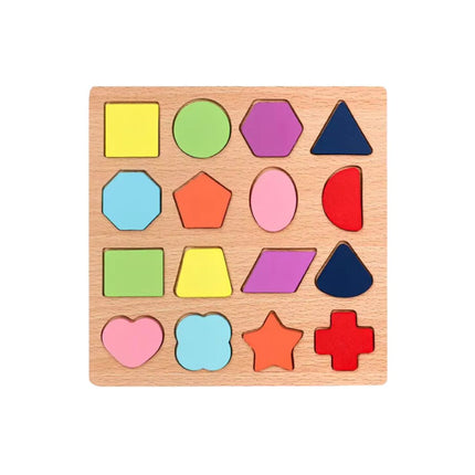 Puzzle Incastru 3D din Lemn cu 16 Forme Geometrice