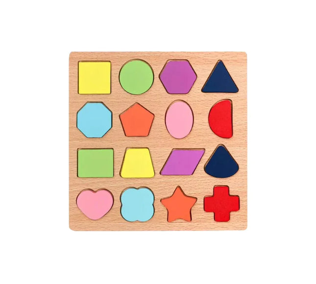 Puzzle Incastru 3D din Lemn cu 16 Forme Geometrice - Bebeboo - Totul pentru copii. Jucării, Hăinuțe, Perne, Mobilier, Textile