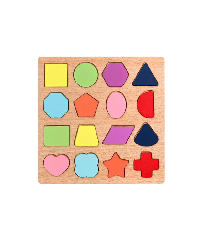Puzzle Incastru 3D din Lemn cu 16 Forme Geometrice