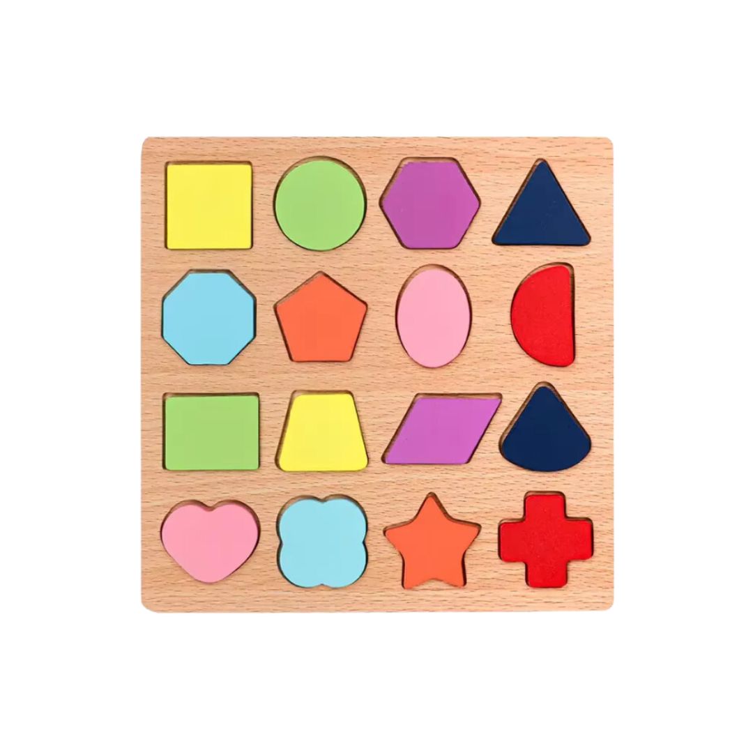 Puzzle Incastru 3D din Lemn cu 16 Forme Geometrice