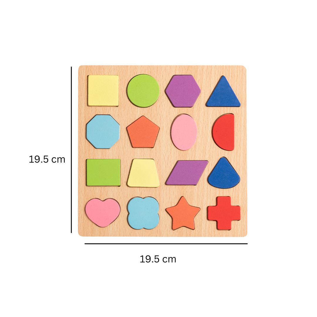 Puzzle Incastru 3D din Lemn cu 16 Forme Geometrice