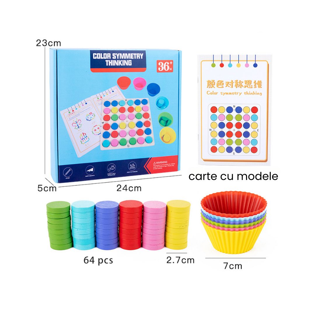 Simetrie și Recunoașterea Culorilor, cu modele și jetoane colorate