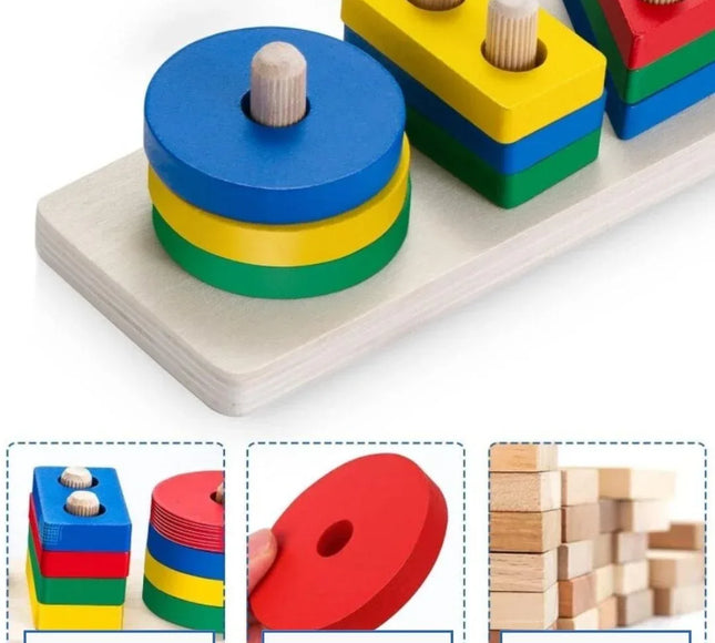 Sortator de forme geometrice, 16 piese, din lemn - Bebeboo - Totul pentru copii. Jucării, Hăinuțe, Perne, Mobilier, Textile