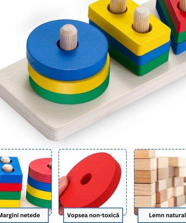 Sortator de forme geometrice, 16 piese, din lemn