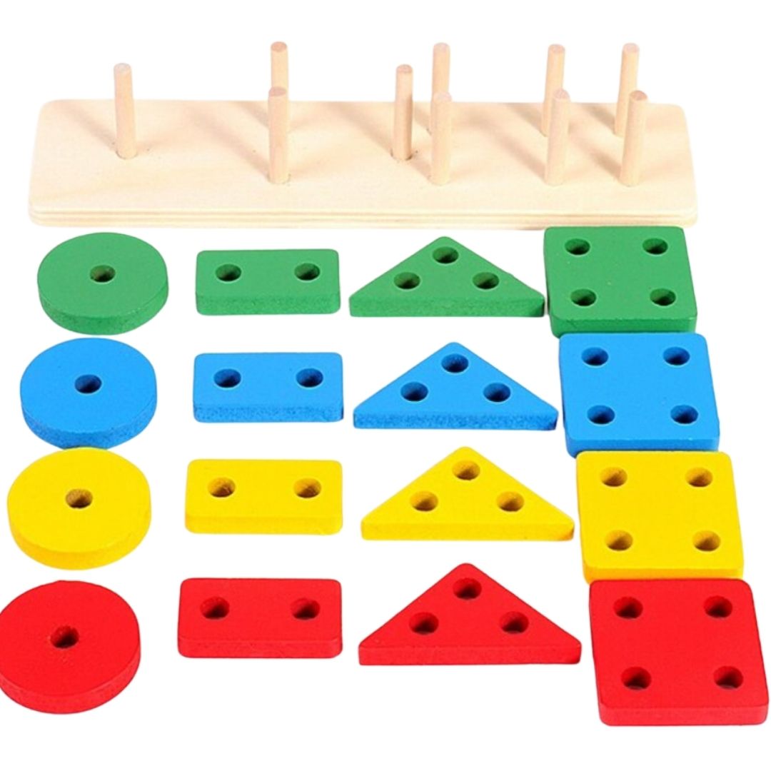 Sortator de forme geometrice, 16 piese, din lemn