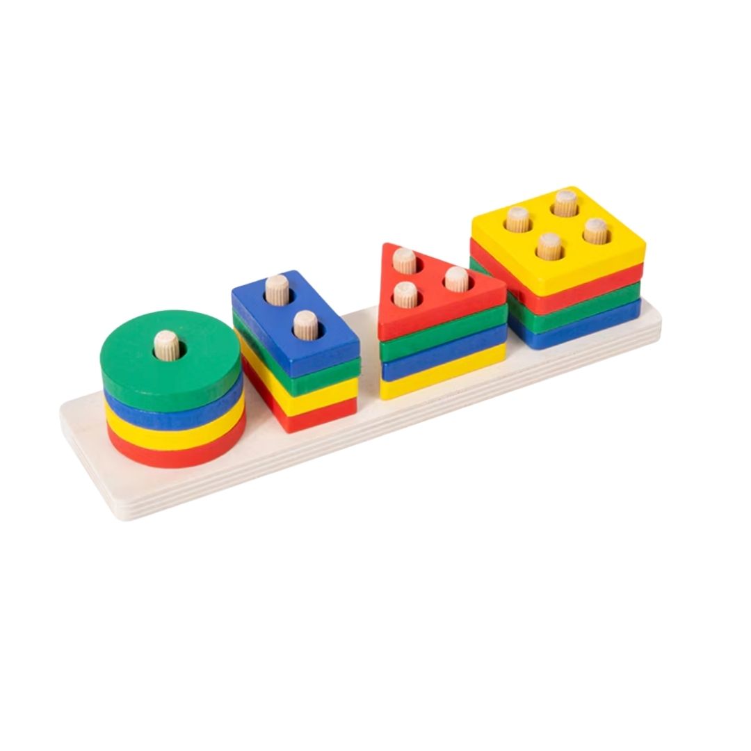 Sortator de forme geometrice, 16 piese, din lemn