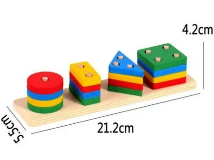 Sortator Geometric Montessori – 16 Forme din Lemn, 4 Culori - Bebeboo - Totul pentru copii. Jucării, Hăinuțe, Perne, Mobilier, Textile