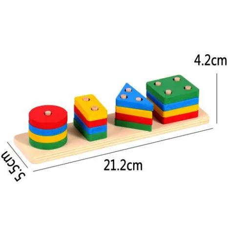 Sortator Geometric Montessori – 16 Forme din Lemn, 4 Culori