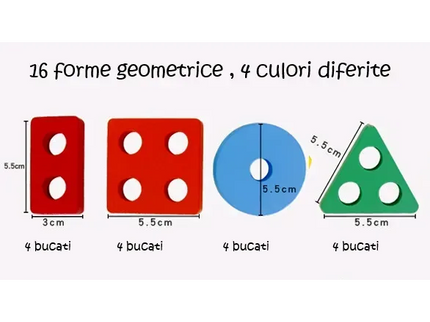 Sortator Geometric Montessori – 16 Forme din Lemn, 4 Culori - Bebeboo - Totul pentru copii. Jucării, Hăinuțe, Perne, Mobilier, Textile