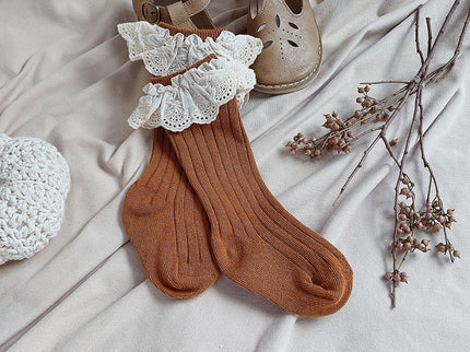 Sosete lungi pentru fetite, Antonia - Brown, diverse marimi, bumbac + elastan