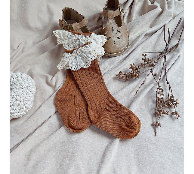 Sosete lungi pentru fetite, Antonia - Brown, diverse marimi, bumbac + elastan