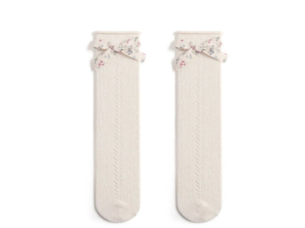 Sosete lungi pentru fetite, Maria - Cream, bumbac + lycra