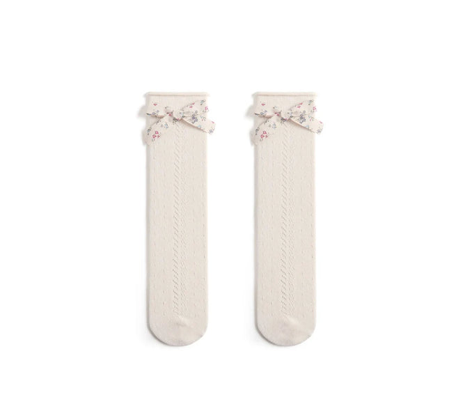 Sosete lungi pentru fetite, Maria - Cream, bumbac + lycra