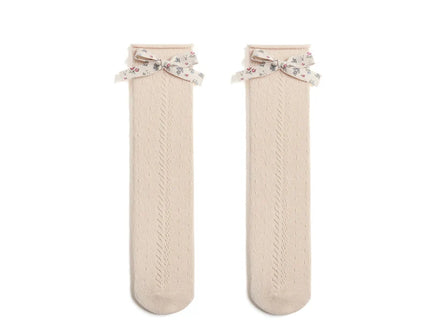 Sosete lungi pentru fetite, Maria - Beige, bumbac + lycra