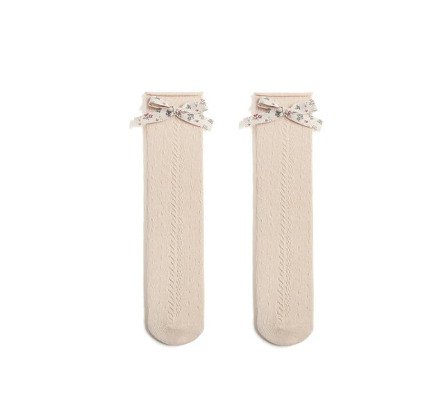 Sosete lungi pentru fetite, Maria - Beige, bumbac + lycra