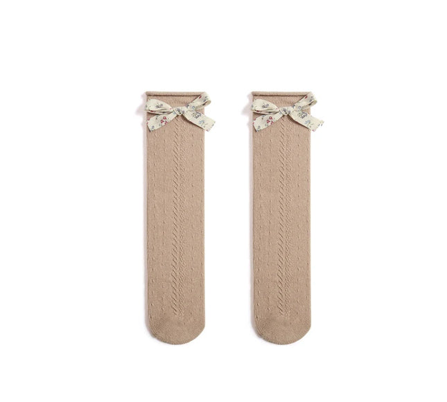 Sosete lungi pentru fetite, Maria - Brown, bumbac + lycra