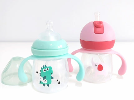 Sticla bebelusi 2 in 1, 180 ml, diverse culori, silicon + pp, 4 luni +