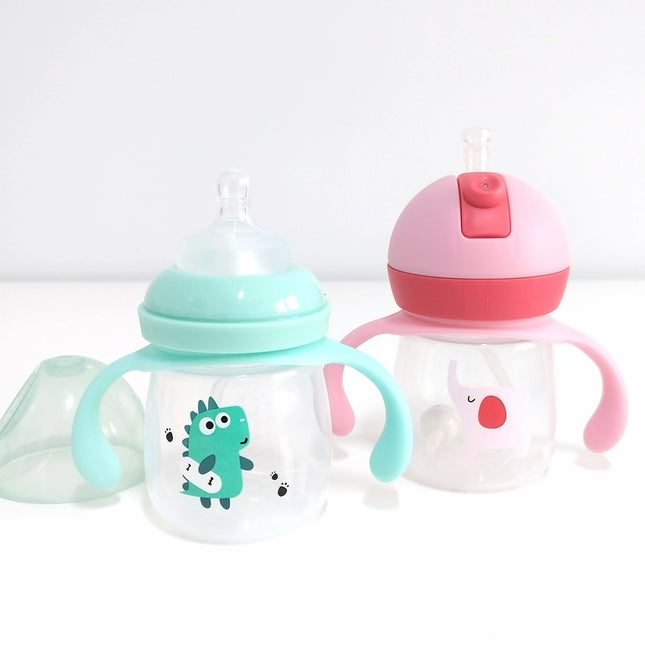 Sticla bebelusi 2 in 1, 180 ml, diverse culori, silicon + pp, 4 luni +