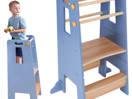 Turn de Invatare tip Learning tower pentru Copii Suporto, Rol de Inaltator cu Treapta de urcare reglabila antiderapanta si Balustrade de Protectie, Gri / Maro - Bebeboo - Totul pentru copii. Jucării, Hăinuțe, Perne, Mobilier, Textile