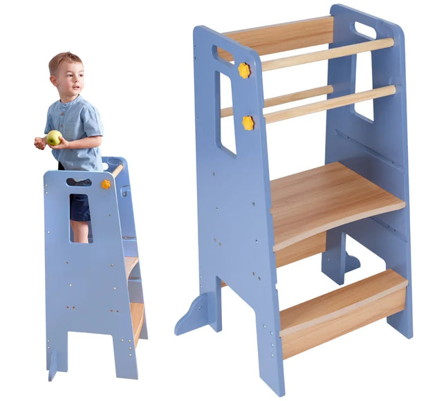 Turn de Invatare tip Learning tower pentru Copii Suporto, Rol de Inaltator cu Treapta de urcare reglabila antiderapanta si Balustrade de Protectie, Gri / Maro - Bebeboo - Totul pentru copii. Jucării, Hăinuțe, Perne, Mobilier, Textile