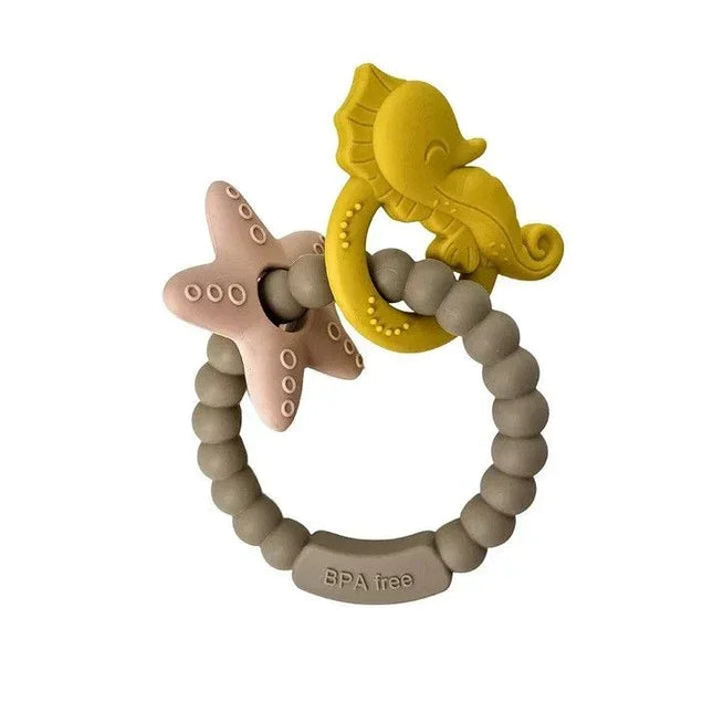 Jucărie de dentiție tip brățară – Model căluț și stea de mare, din silicon alimentar, fără BPA - Bebeboo - Totul pentru copii. Jucării, Hăinuțe, Perne, Mobilier, Textile
