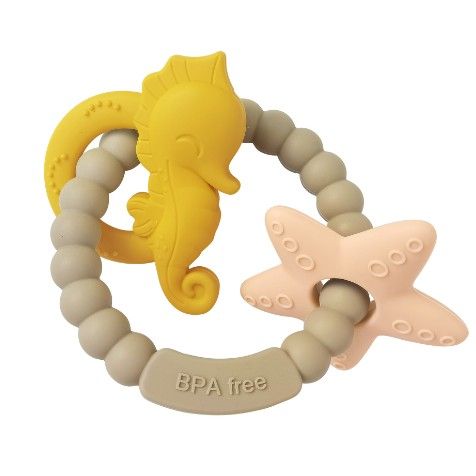 Jucărie de dentiție tip brățară – Model căluț și stea de mare, din silicon alimentar, fără BPA