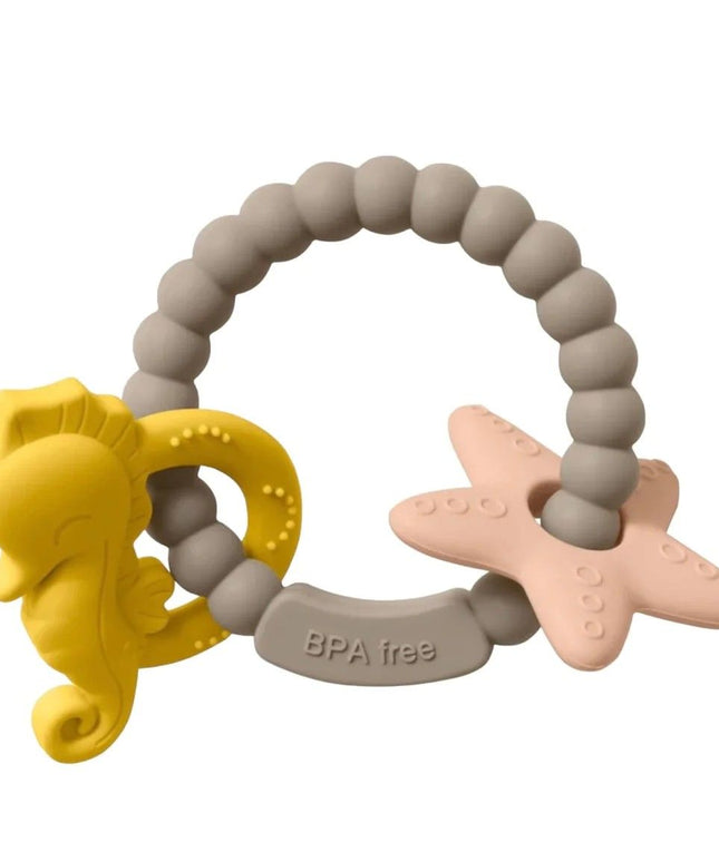 Jucărie de dentiție tip brățară – Model căluț și stea de mare, din silicon alimentar, fără BPA